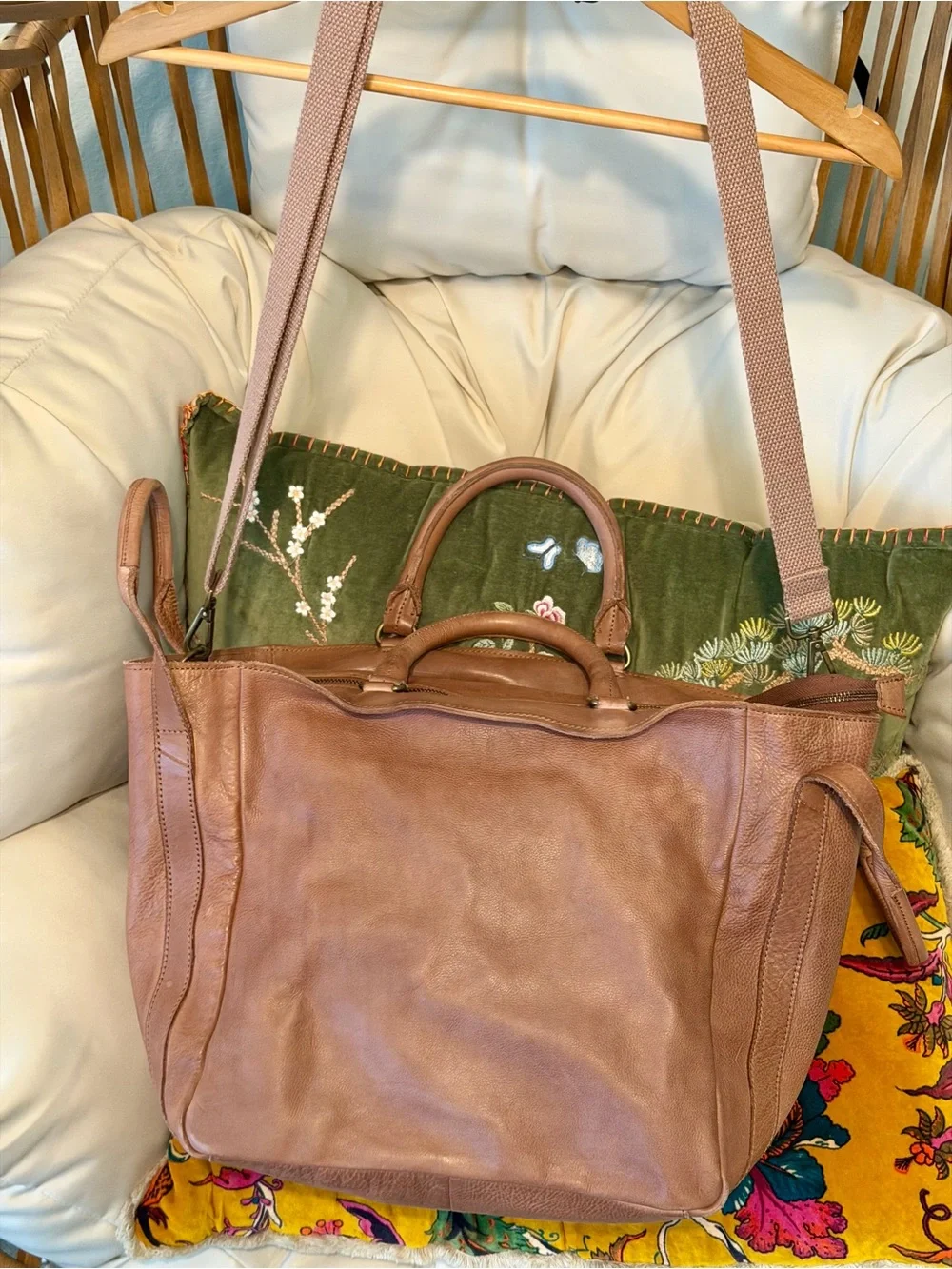 Free People Leslie Leather Tote – Wild Mushroom – Oversized Distressed Leather